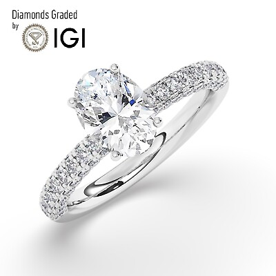 #ad IGIF VS1 2CT Solitaire Lab Grown Oval Diamond Engagement Ring 18K White Gold $2262.90