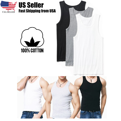 #ad A Shirt Pack Tank Top Men Gym 100% Cotton Tag free Tank Top US Seller $10.45