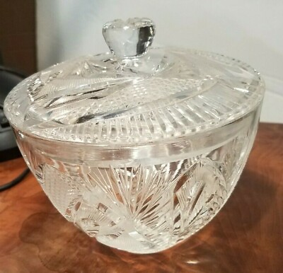 #ad Beautiful Vintage Brilliant clear cut glass 5.5quot; bowl with lid. Panache $9.90