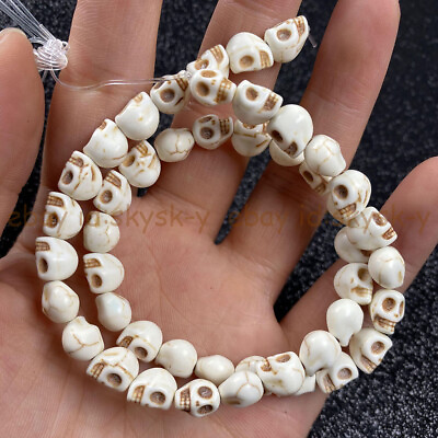 #ad White Turquoise Howlite 10x12mm Carved Skull Head Gemstone Loose Beads 15#x27;#x27; $4.49