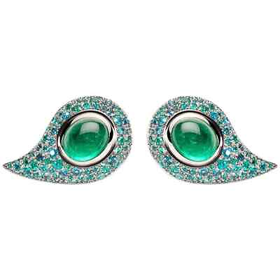 #ad Stunning Stud With 8.38CT Emerald and Brazilian Paraiba Tourmaline Fine Earrings $210.00