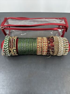 #ad Indian Bangle Bracelets Hand Wedding Bracelets Lot Of 35 Plus In Case $99.00