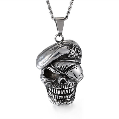 #ad Hot Stainless Steel Men#x27;s Pirates of the Caribbean Skull Pendant Necklace 24inch $13.99