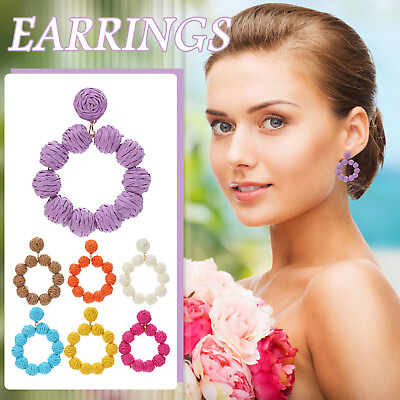 #ad Rattan Earrings Rattan Ball Ring Pendant Earrings Women#x27;s Women#x27;s Hoop Earrings $7.16