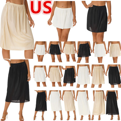 #ad US Womens Soft Smooth Half Slip Underskirt Solid Color Lingerie Short Long Dress $13.15