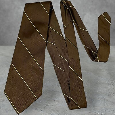 #ad Vintage Tie Cutter Cravat Men#x27;s Silk Brown Yellow Stripe $12.95