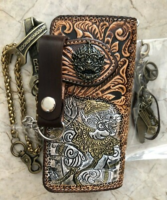 #ad Giant Carved Wallet Hendmade Cowboy Wallet Mens Bifold Wallet Chain Gift 247 $69.99
