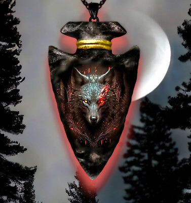 #ad Arrowhead Wolf Head Gothic Forrest God Pendant Necklace Style Black Chain Pagan $7.35