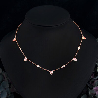 #ad Stackable Drop CZ Charms Link Chain Necklace Women Rose Gold Plated Pink Jewelry $7.42
