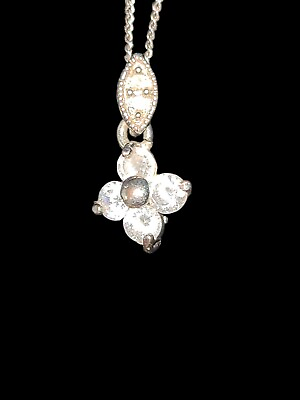 #ad Vintage signed AVON SO Fashion Silver Flower Stone Shape Necklace $3.90