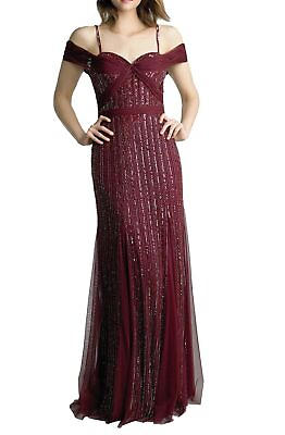 #ad BASIX Black Label Sequin Cold Shoulder Godet Column Gown Size 8 MSRP $550.00 $199.95