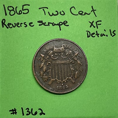 #ad 1865 Two Cent Piece XF Extra Fine Details Bronze 2c US Type Civil War Era $30.00
