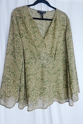 #ad Venezia semi sheer floral green long sleeve blouse size 18 20 Bell Tie Sleeve $20.00