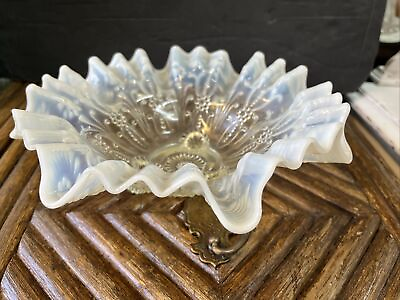 #ad antique white Art Glass opalscent eapg footed glass bowl Centerpiece $34.00