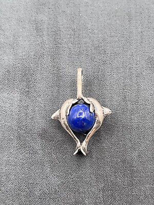 #ad Sterling Silver Dolphin Pendant Deep Blue Stone $25.00