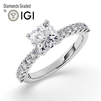 #ad IGI2 CT Solitaire Lab Grown Cushion Diamond Engagement Ring 18K White Gold $2338.00
