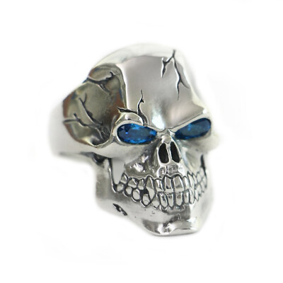 #ad Handmade 925 Sterling Silver CZ Eyes Skull Ring Men Biker Punk Gothic Ring TA131 $54.00