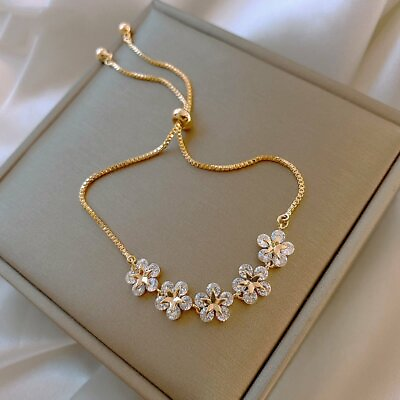 #ad Fashion Gold Zircon Five Flower Bracelet Adjustable Bangle Women Jewelry Gift C $1.96