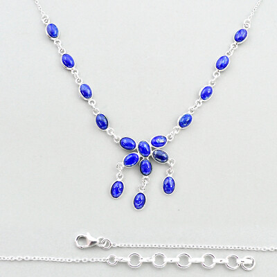 #ad Handcrafted 25.40cts Natural Blue Lapis Lazuli Silver Necklace Jewelry U32829 $23.39