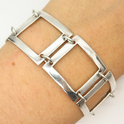 #ad 925 Sterling Silver Square Link Bracelet 7quot; $105.99