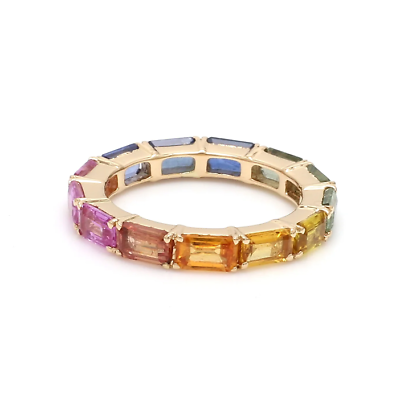#ad Multi Rainbow Sapphire Gemstone Band Ring 10k Solid Gold Handmade Jewelry $699.99