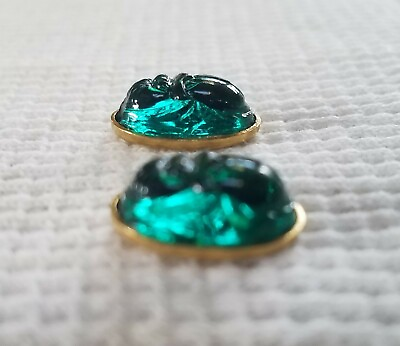 Vintage GLASS SCARAB in New Stainless Steel Stud EARRINGS Egyptian Style $15.00