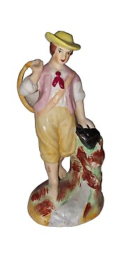 #ad Old Staffordshire Ware England Man Farmer Carrying Basket Antique Figurine $45.00