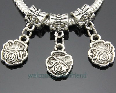 #ad 30pcs Tibetan Silver Flower Dangle Charms Fit Bracelet ZY232 $4.83