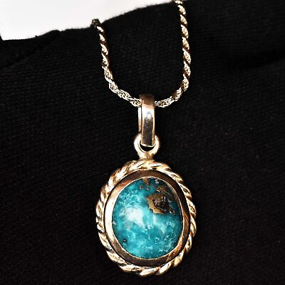#ad 50 Ct Natural Morenci Turquoise 925 Sterling Silver Pendant With 23.5 Inch Chain $80.99
