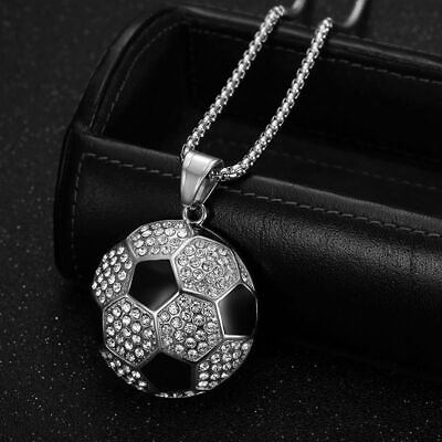 #ad Hip Hop Football Pendant Necklace 316L Stainless Steel Gold Plated Sport Jewelry $15.29