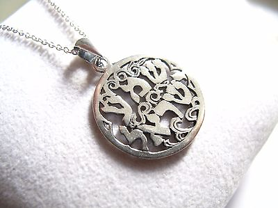 #ad 925 Sterling silver round shema israel pendant necklace amulet judaica luck men $64.90
