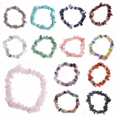 #ad Unisex Women Men Gemstone Crystal Chip Beaded Stretch Bracelets Wrist Chain Hot C $0.99