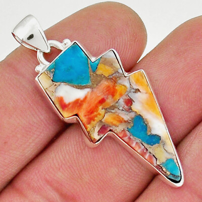 #ad 14.09cts Lightning Spiny Oyster Arizona Turquoise 925 Silver Pendant Y18141 $14.39