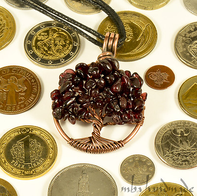 #ad Garnet Tree Of Life Necklace Antiqued Copper Wire Wrapped Crystal Healing $32.00