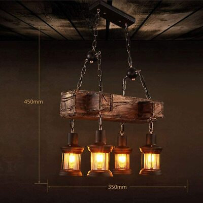 #ad #ad 4 Lights Chandelier Wooden Ceiling Light Hanging Lamp Pendant Lighting Fixture $73.16