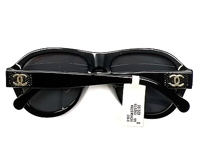 #ad Chanel 5467BA 622 T8 Sunglasses Polished Black w Gold CC Logo Alternative Fit $265.00