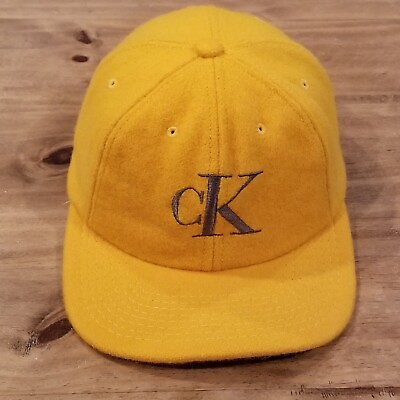 #ad Vintage Calvin Klein Hat Cap Snapback Yellow Made USA CK Wool Jeans One Size $34.36