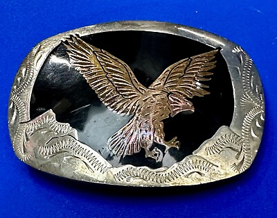 #ad Flying Hunting Diving American Bald Eagle Patriotic Enamel Inlaid Belt Buckle $65.00