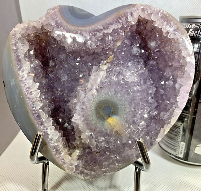 #ad AMETHYST HEART 240305B OPEN FACE WITH LILAC CRYSTAL POINTS POLISHESHED EYE $45.00