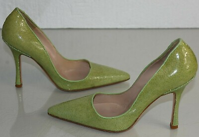 #ad $1095 NEW Manolo Blahnik Pumps Heels EXOTIC Stingray Green BB Shoes 37 40 $425.00