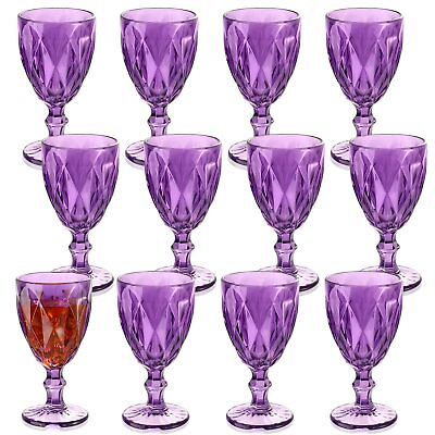 #ad 12 Pack Glass Goblet Vintage Wine Goblet Embossed Glassware 10 oz Solid Color... $62.19