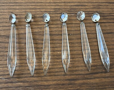 #ad Antique Vintage Long Spear French Cut Glass Chandelier Crystals Prisms 4” Lot #5 $19.99