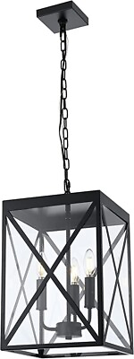#ad MELUCEE 3 Light Outdoor Chandelier Lighting Black Indoor Lantern Pendant Ligh... $5.00