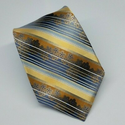 #ad Van Heusen Silk Tie Yellow Blue Brown Stripes Floral Men Necktie Long 63 x 3.5 8 $11.99