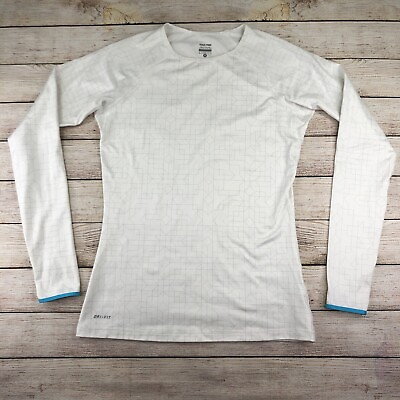 #ad NikecPro Nike Fit Dri Fit Therma White Geometric Long Sleeve Shirt M Blue Trim $19.99