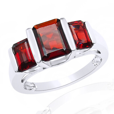 #ad 3.45 Ct Rectangle Garnet Three Stone Ring 925 Sterling Silver $170.80