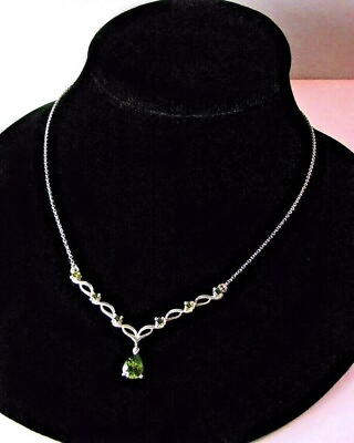 #ad Green Peridot Necklace Sterling Silver Drop 18quot; Chain $57.00