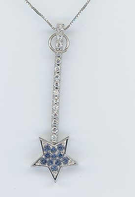 #ad THAI STERLING CLEAR BLUE CRYSTALS SHOOTING STAR WAND PENDANT CHAIN NECKLACE 1115 $43.00