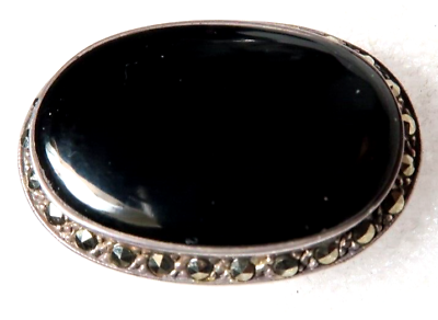 #ad VINTAGE ART DECO STERLING SILVER MARCASITE BLACK ONYX PIN BROOCH $29.99