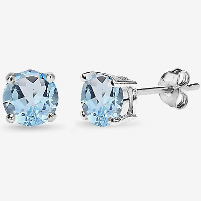 #ad 3 ct. Stunning Aquamarine Round Basket Set Stud Earrings in Sterling Silver $59.40